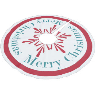 Festive Aqua Red Christmas Snowflake Tree Skirt
