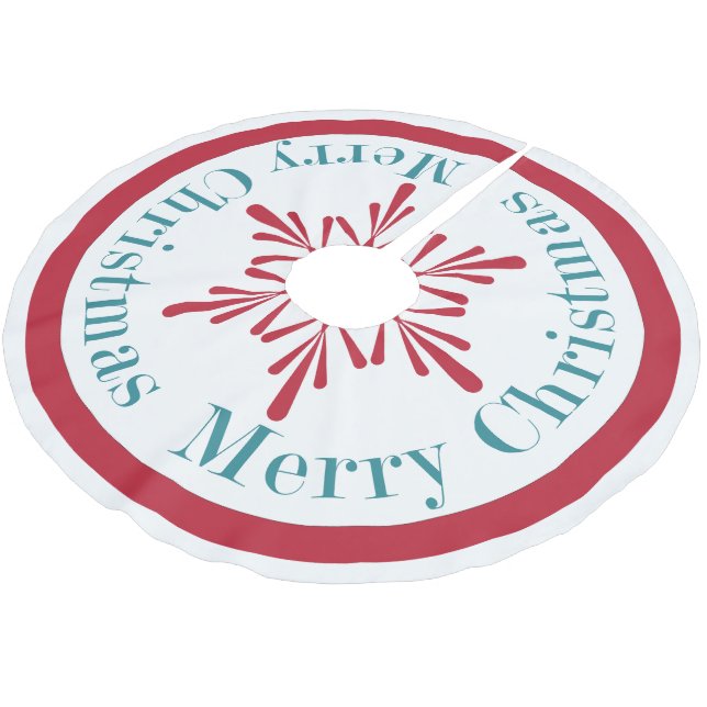 Festive Aqua Red Christmas Snowflake Tree Skirt (Angled)