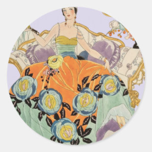 Festive Art Deco Lady Classic Round Sticker