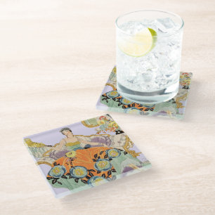 Festive Art Deco Lady Glass Coaster