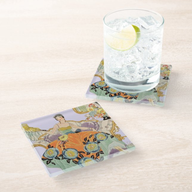 Festive Art Deco Lady Glass Coaster (Angled)