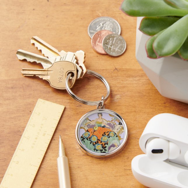 Festive Art Deco Lady Key Ring (Desk)
