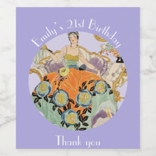 Festive Art Deco Lady Wine Label