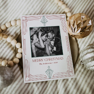 Festive Art Deco Modern Photo Christmas Holiday Card