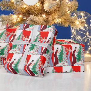 Festive art deco retro vintage Christmas ladies Wrapping Paper