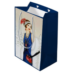 Festive art deco retro vintage Christmas lady Medium Gift Bag