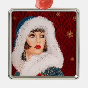 Festive art deco retro vintage Christmas lady Metal Tree Decoration