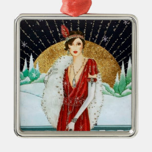 Festive art deco retro vintage Christmas lady Metal Tree Decoration