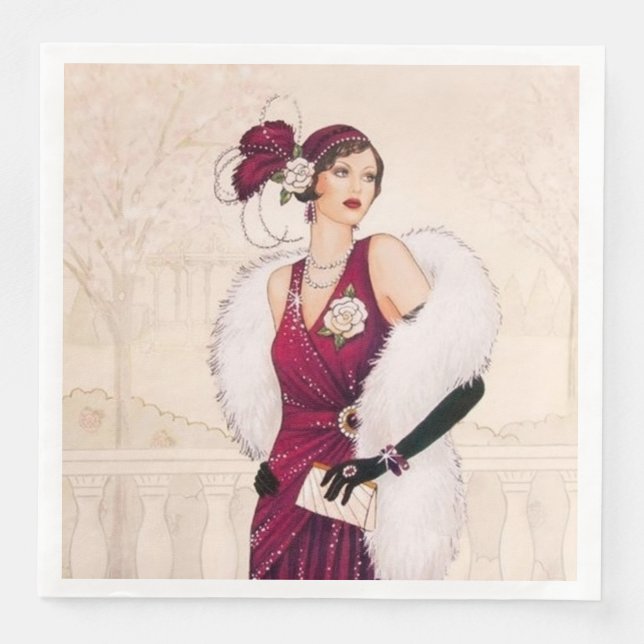 Festive art deco retro vintage Christmas lady Napkin (Front)