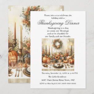 Festive Autumn  Family Friends Thanksgiving Dinner Invitation