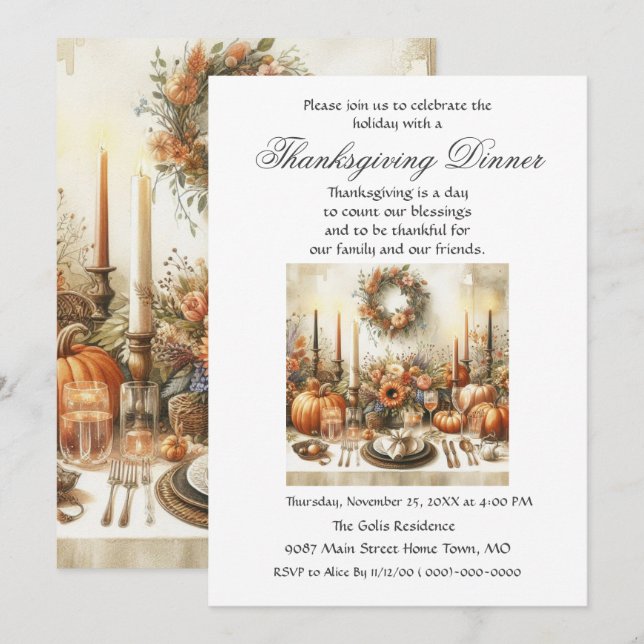 Festive Autumn  Family Friends Thanksgiving Dinner Invitation (Front/Back)