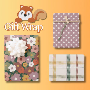 Festive Autumn Floral, Polkadot & Plaid Wrapping Paper Sheet