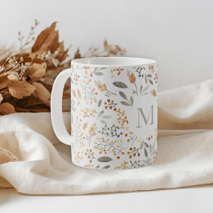 Festive Autumn Watercolor Foliage Initial Coffee Mug
