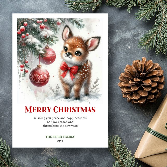 Festive Baby Deer Winter Scene Watercolor Greeting Holiday Card (Festive Baby Deer Winter Scene Watercolor Greeting Card

)