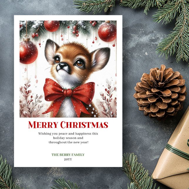 Festive Baby Deer Winter Scene Watercolor Greeting Holiday Card (Festive Baby Deer Winter Scene Watercolor Greeting Card

)