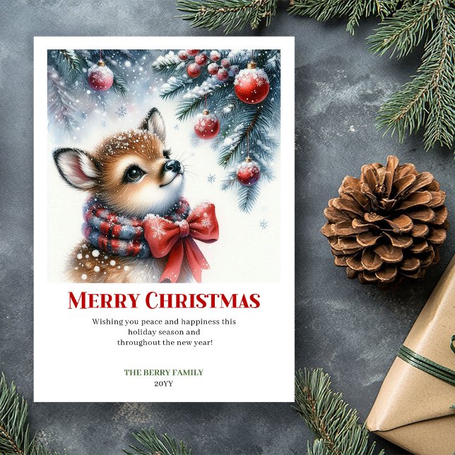 Festive Baby Deer Winter Scene Watercolor Xmas Holiday Card (Festive Baby Deer Winter Scene Watercolor Christmas Card

)