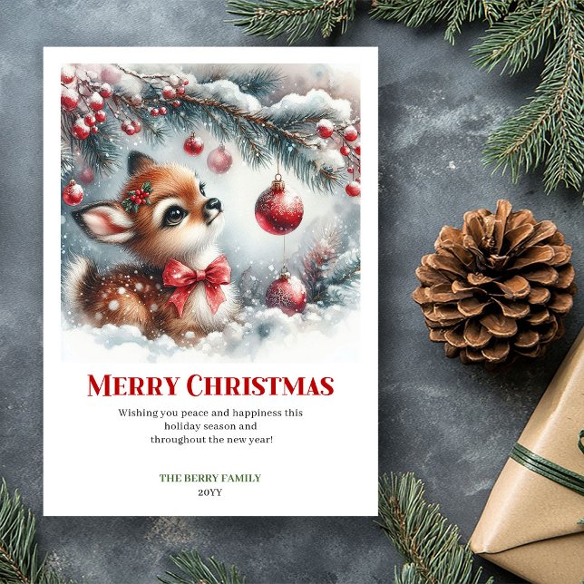 Festive Baby Fawn Winter Scene Watercolor Xmas Holiday Card (Festive Baby Fawn Winter Scene Watercolor Christmas Card

)