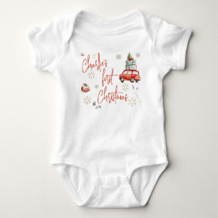 Festive Baby's First Christmas Gold Snow Flakes Baby Bodysuit