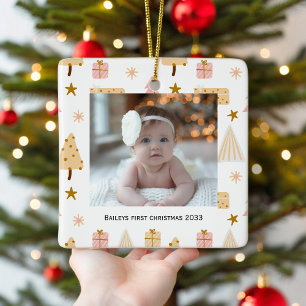 Festive babys first photo Christmas Tree Ornament