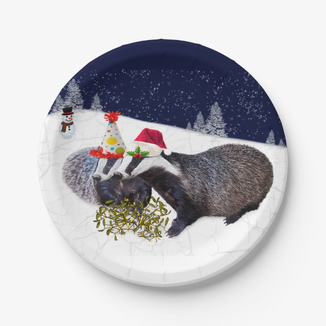Festive Badgers Paper Plate (Front)