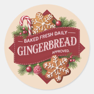 Festive baked fresh daily gingerbread approved classic round sticker