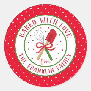 Festive Baked with Love Personalised Holiday Classic Round Sticker