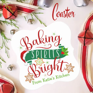 Festive Baking Spirits Bright Custom Christmas Paper Coaster