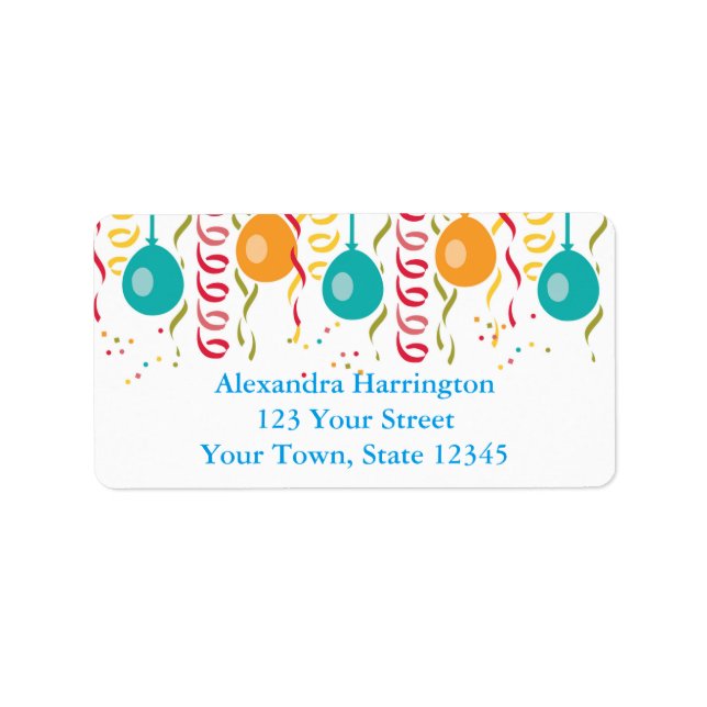 Festive Balloons and Streamers Label (Front)