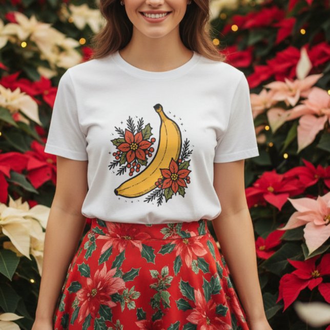 Festive banana with poinsettia flowers Christmas T-Shirt (Creator Uploaded)