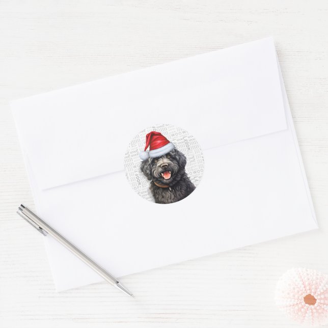 Festive Barbet Dog and Woof Word Art Christmas Classic Round Sticker (Envelope)