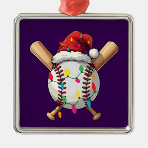 Festive Baseball Christmas Santa Hat & Lights Spor Metal Tree Decoration