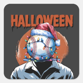 Festive Baseball: Halloween Meets Christmas Square Sticker