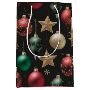 Festive Baubles and Stars in Classic Holiday Style Medium Gift Bag