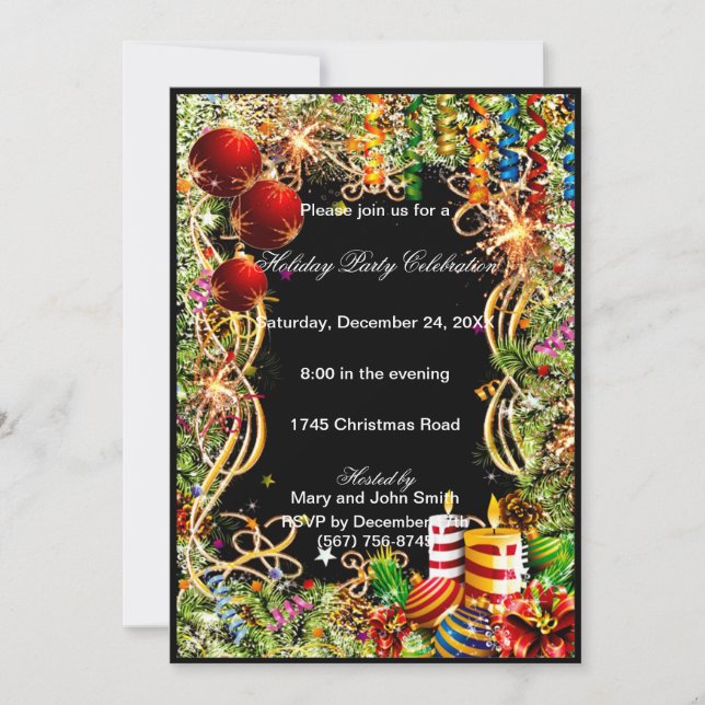 Festive Baubles Candles Christmas Party Invitation (Front)