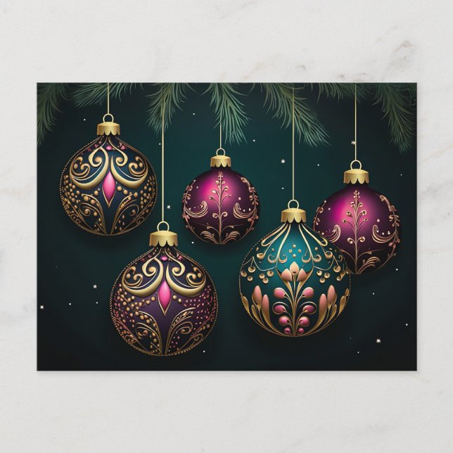 Festive Baubles Christmas Greeting Card (Front)