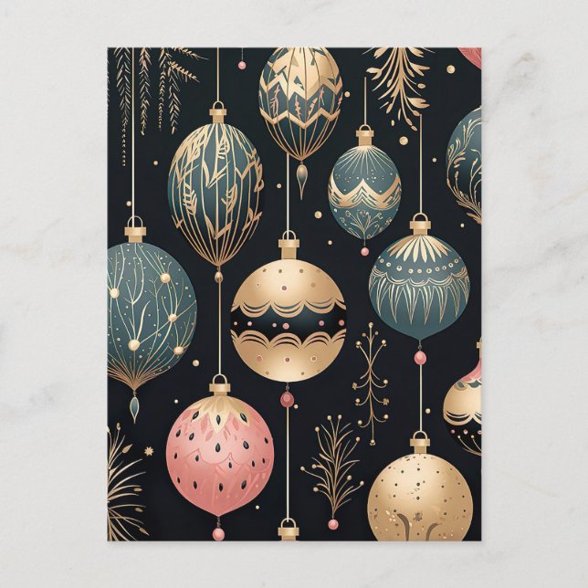 Festive Baubles Christmas Greeting Card (Front)