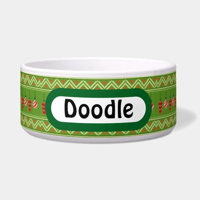 Festive Baubles Christmas  Personalised Dog Bowl (Front)
