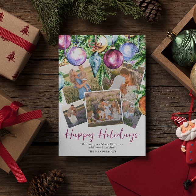 Festive Baubles Family 5 Photo Holiday Card (Creator Uploaded)