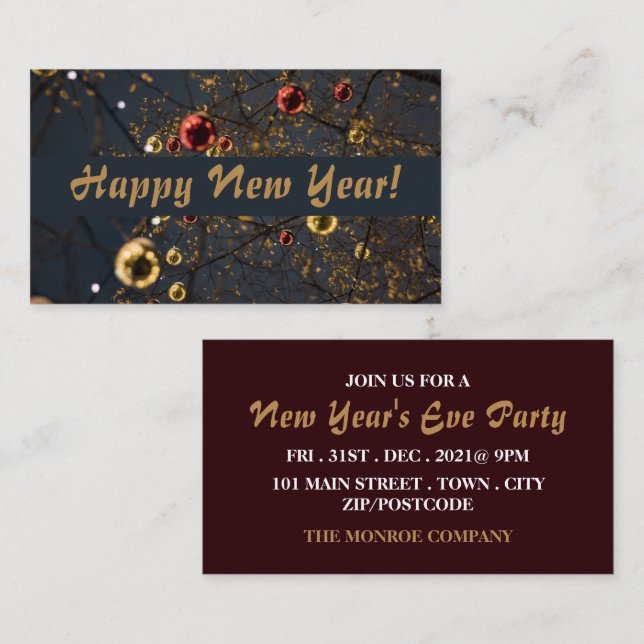 Festive baubles, New Year's Eve Party Ticket Enclosure Card (Front/Back)