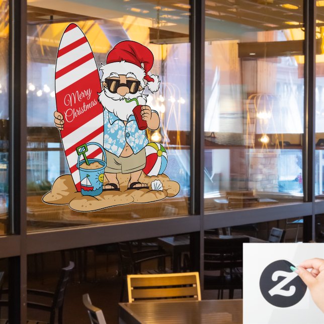 festive beach house or business Santa Window Cling (Restaurant Window)