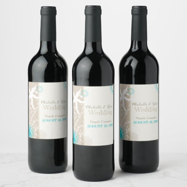 Festive Beach Starfish Destination Wedding Wine Label (Bottles)