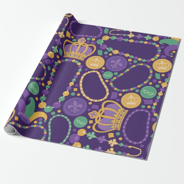 Festive Beads and Crowns Pattern Wrapping Paper (Unrolled)