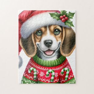 Festive Beagle Santa Dog Christmas Puppy  Jigsaw Puzzle