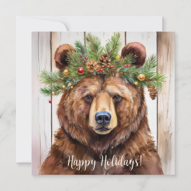 Festive Bear Christmas Holiday Card (Front)