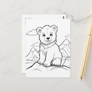 Festive bear kids colouring  postcard