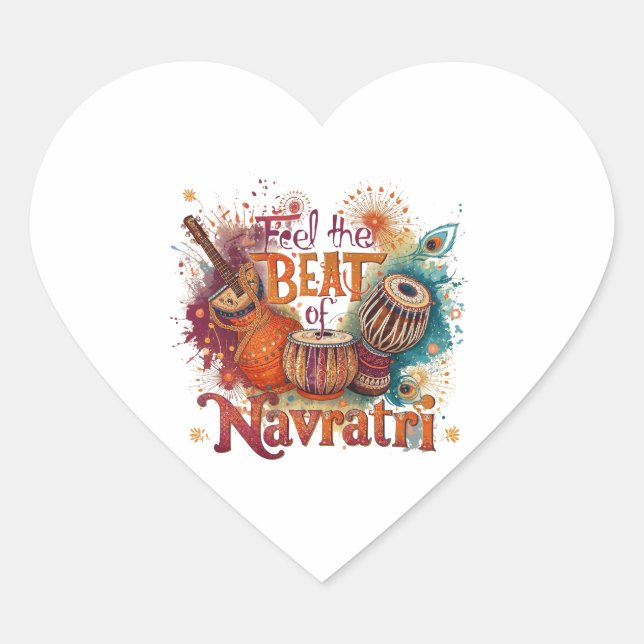 Festive Beats – Colourful Navratri Celebration Des Heart Sticker (Front)