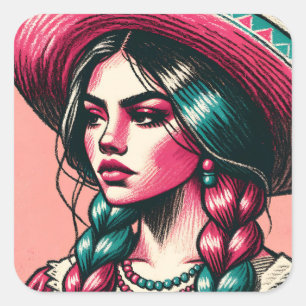 Festive Beautiful Mexican Woman  Square Sticker