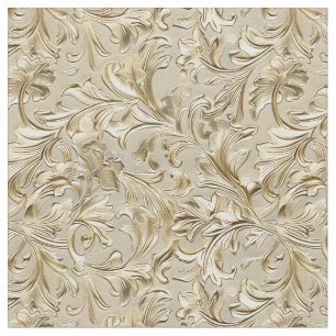 Festive beige gold tooled leather fabric