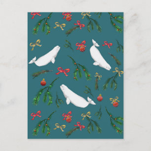 Festive Beluga Whale Illustration Christmas   Postcard