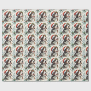 Festive Bernedoodle Dog Santa Hat Watercolor Wrapping Paper